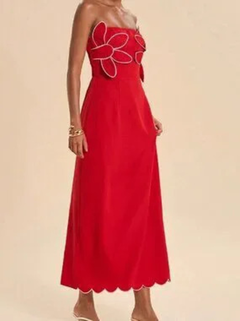 ZARA Red Casual Women's Floral Mid-Length Strapless Dress